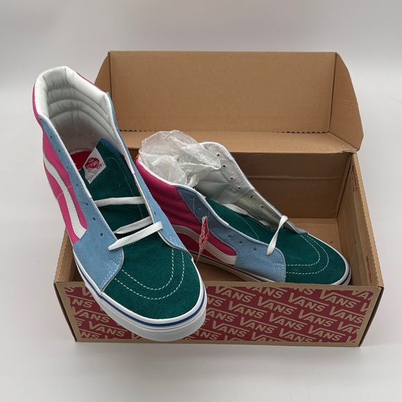 New In Box Vans Sk8-Hi Multi Color Suede Canvas Hi Top Men Size 10.5